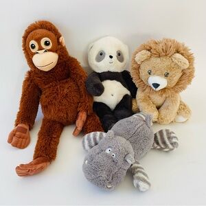 EUC Set of FOUR Wild Stuffed Animals, Orangutan Monkey, Hippo, Panda, Lion Toys